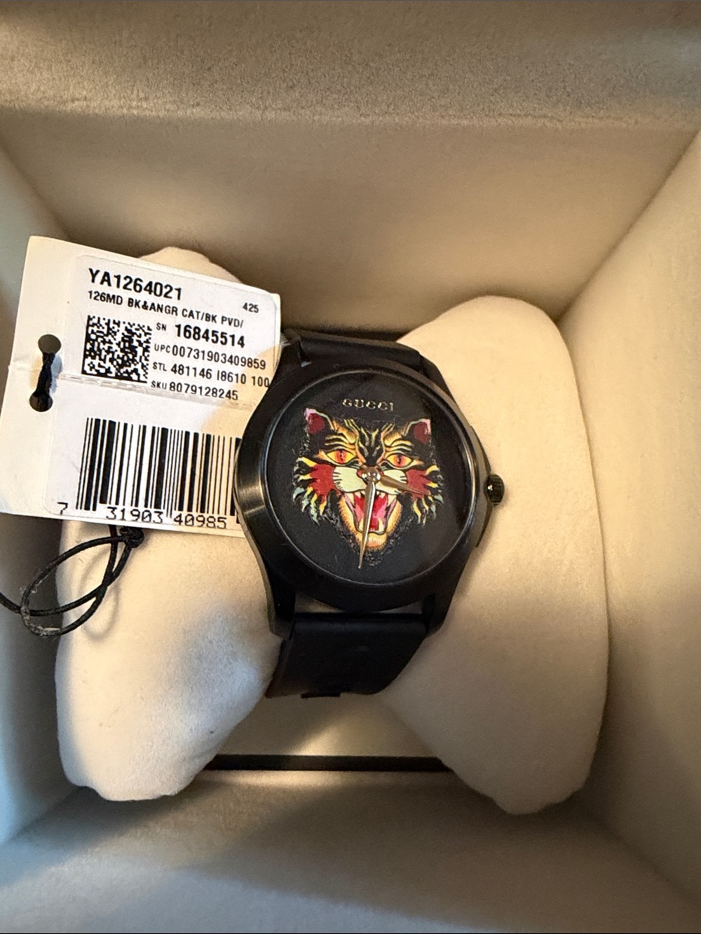 Gucci Black Men's Watch with Multicolor Tiger Head Dial
